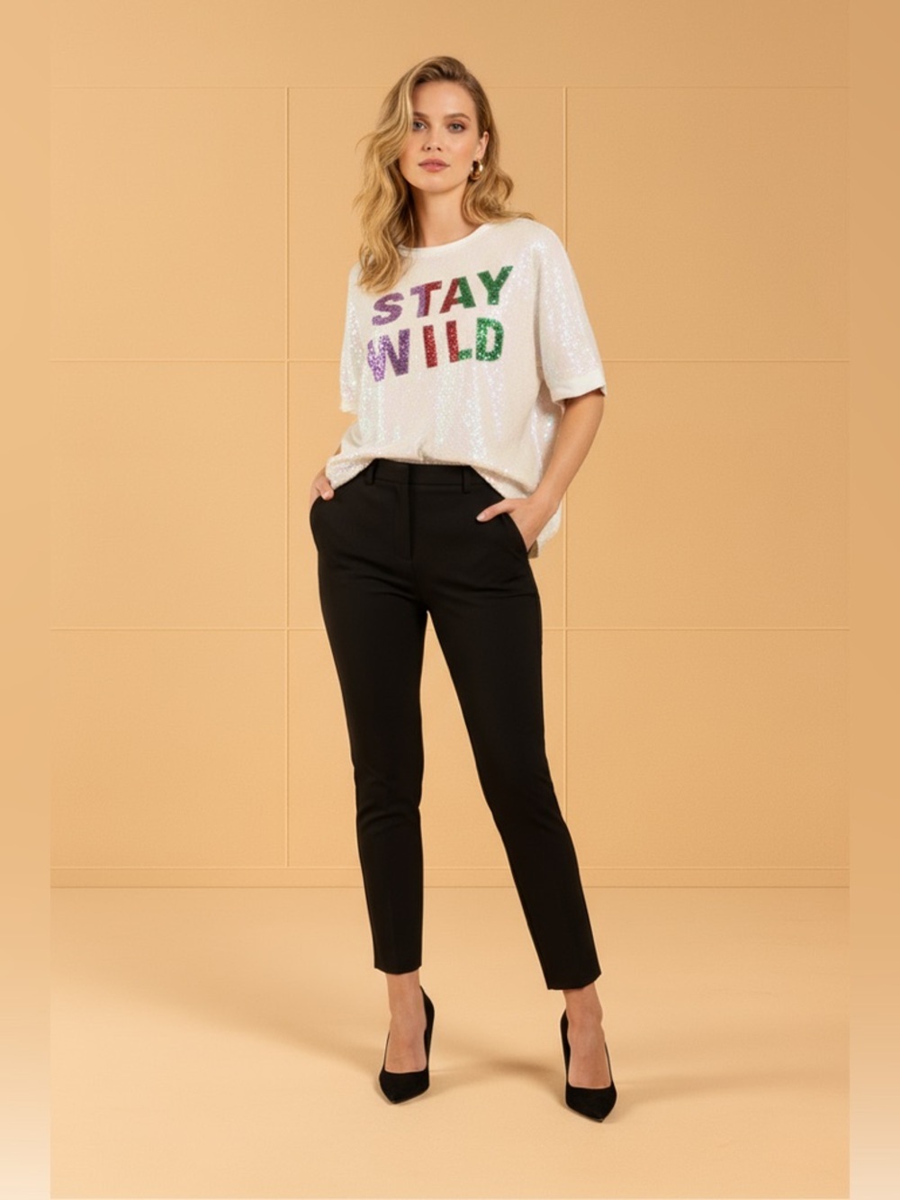 STAY WILD SEQUIN GRAPHIC TOP